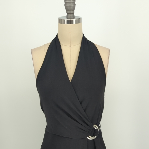 00127 WHBM Halter Wrap Maxi Dress Black size 4 classic party minimalist preppy - Picture 3 of 8